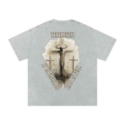 "It Is Finished" Unisex Acid Wash Oversize T-Shirt